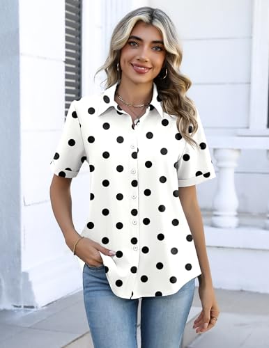 Zeagoo Shirts for Women Button Down Short Sleeve Tops Summer Casual Polka Dot Blouses Office Work Clothes 2026