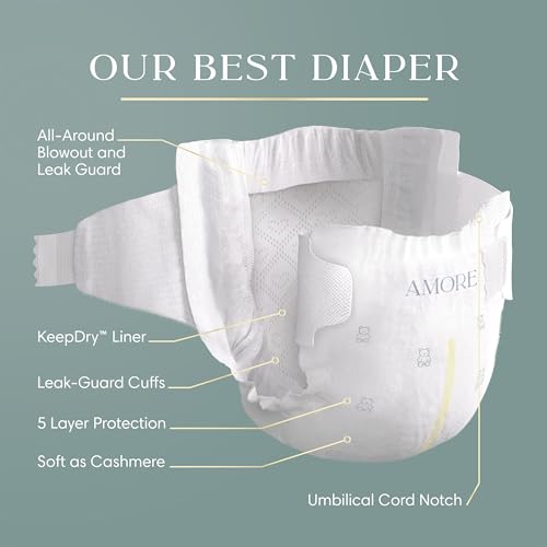 Pampers Amore, Size 2 (10-22 lbs), 74 Count, Our Best Diaper – Hypoallergenic & Fragrance Free, Up to 100% Leakproof, Soft as Cashmere