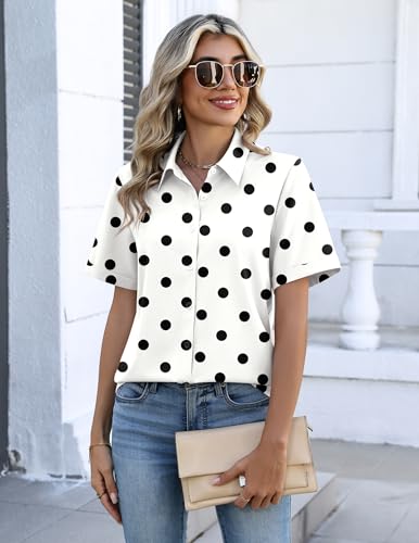 Zeagoo Shirts for Women Button Down Short Sleeve Tops Summer Casual Polka Dot Blouses Office Work Clothes 2026