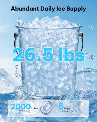 Silonn Ice Maker Countertop, 8 Ice Cubes in 6 Mins, 26.5 lbs/24H, 2 Bullet Ice Sizes, Self-Cleaning Bullet Ice Maker, Portable Ice Machine for Kitchen, Party, Office, and RV Camping