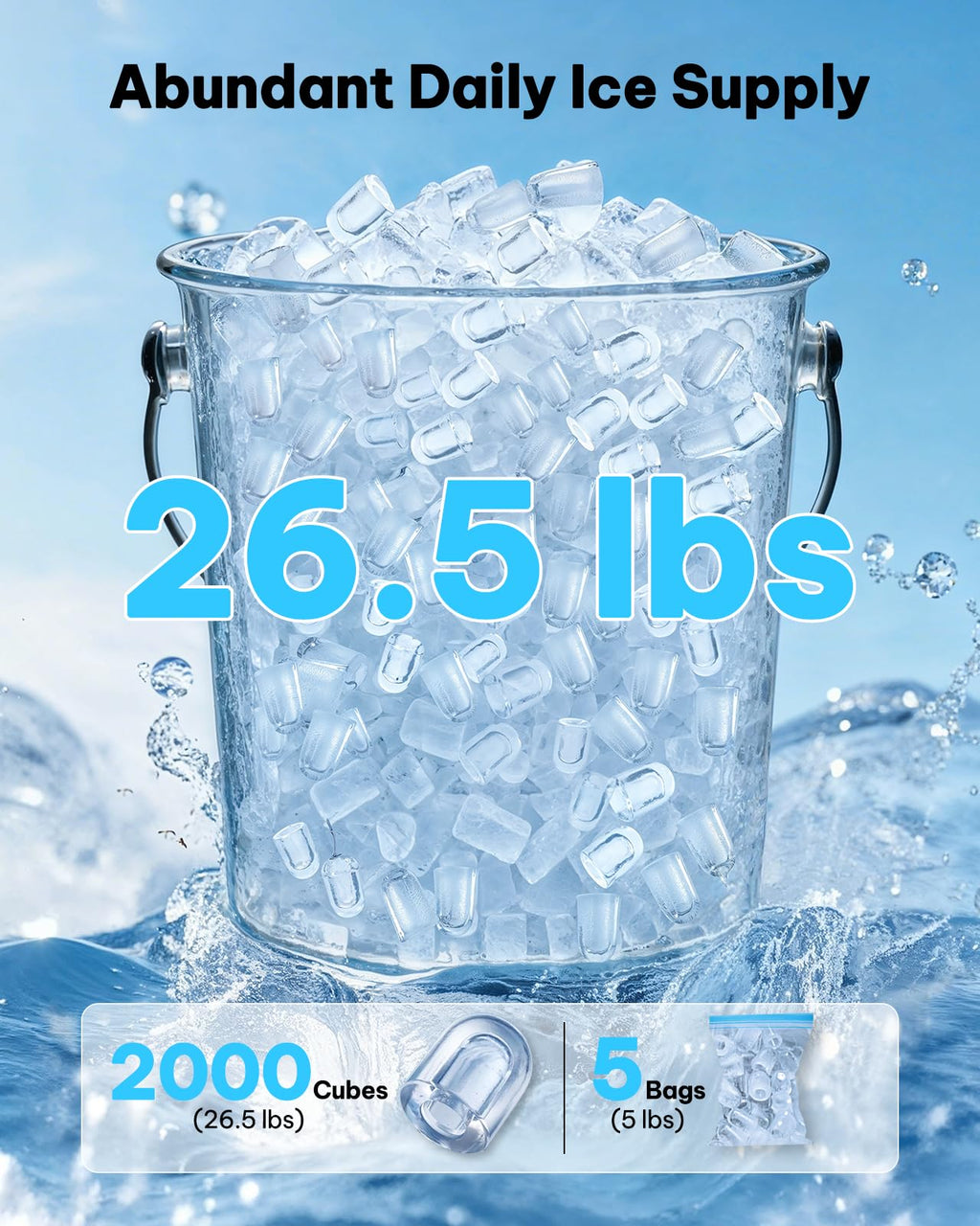 Silonn Ice Maker Countertop, 8 Ice Cubes in 6 Mins, 26.5 lbs/24H, 2 Bullet Ice Sizes, Self-Cleaning Bullet Ice Maker, Portable Ice Machine for Kitchen, Party, Office, and RV Camping