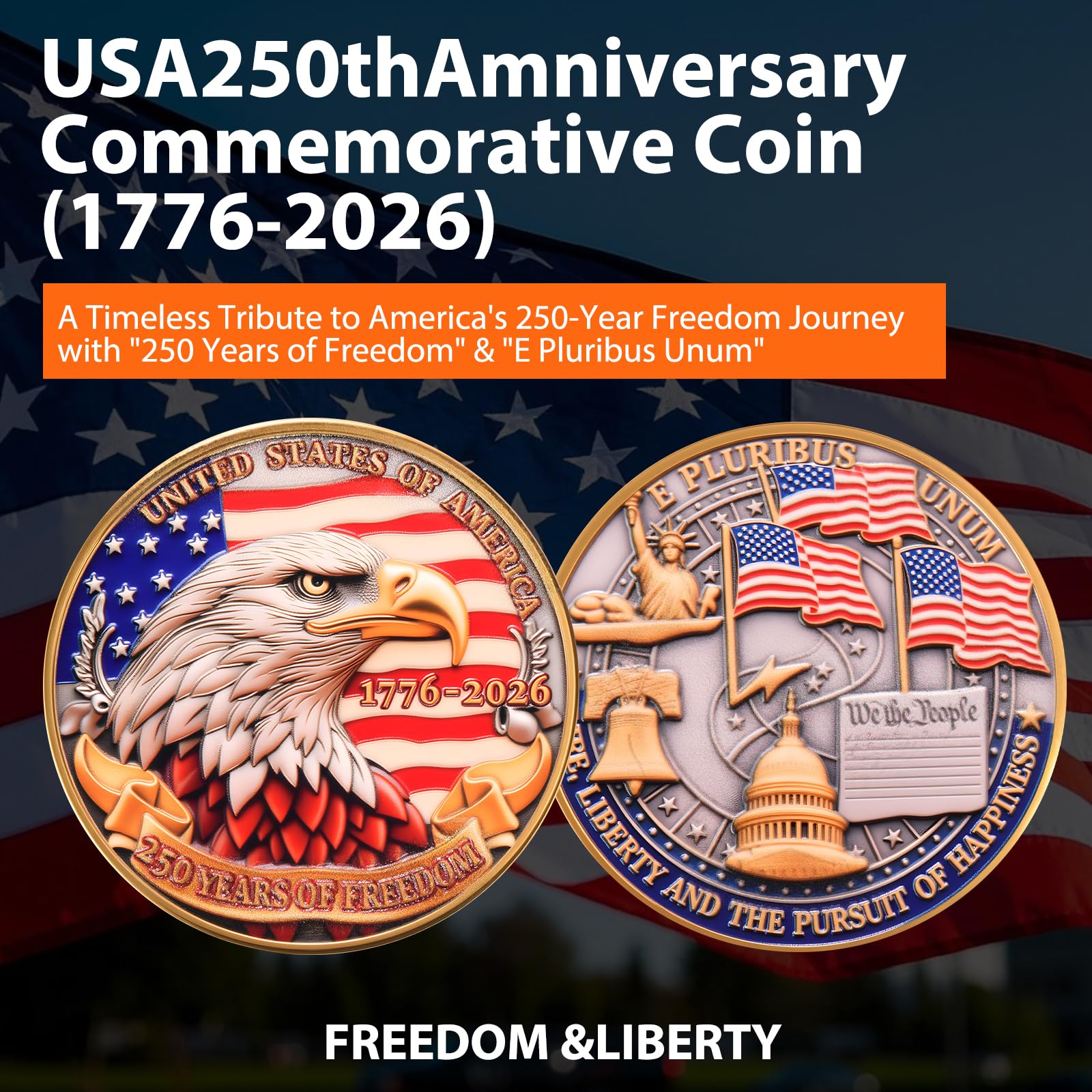 Anniversary Commemorative Coin‌ - American Eagle & Patriotic Symbols Collectible, Coin for Anniversary Celebration & Gifting (1776-2026)
