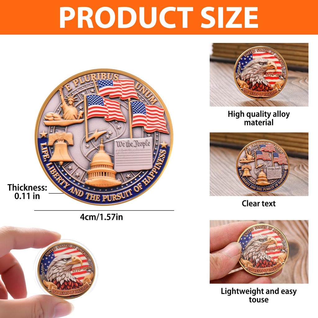 Anniversary Commemorative Coin‌ - American Eagle & Patriotic Symbols Collectible, Coin for Anniversary Celebration & Gifting (1776-2026)